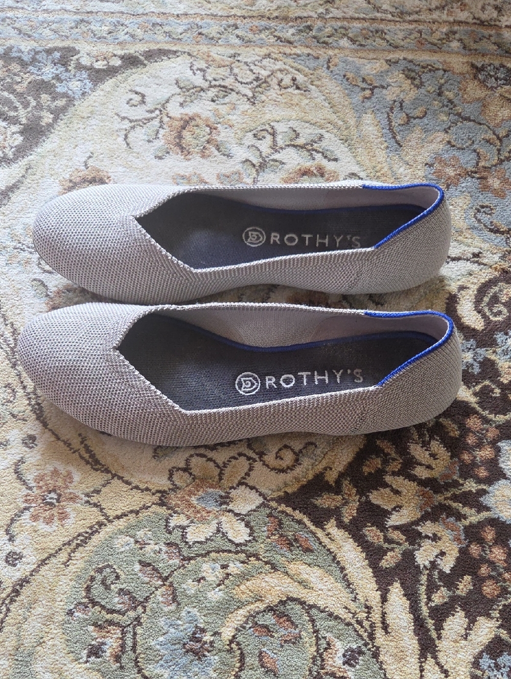 Rothy's Women's Gray Knit Slip-On Flats with Blue Trim